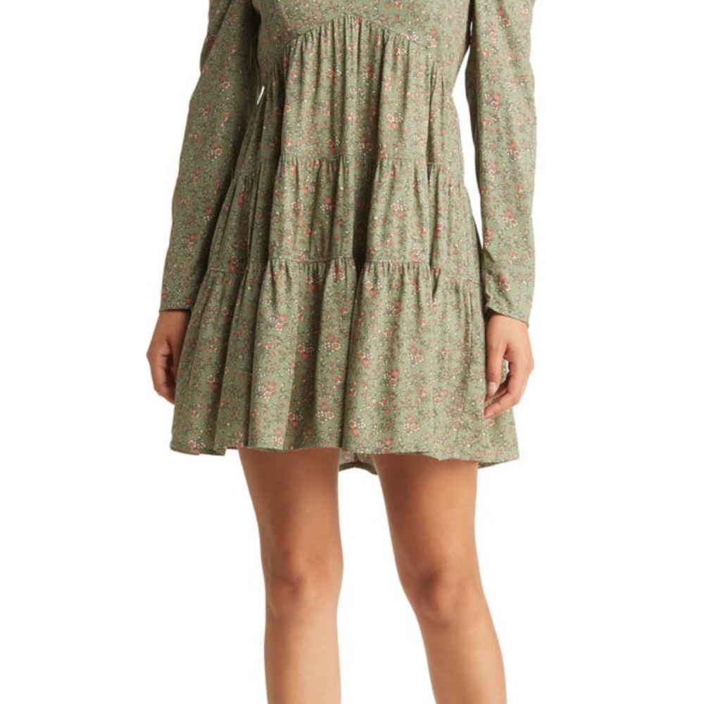 Fourteenth Place Una Floral tiered long sleeve mini dress